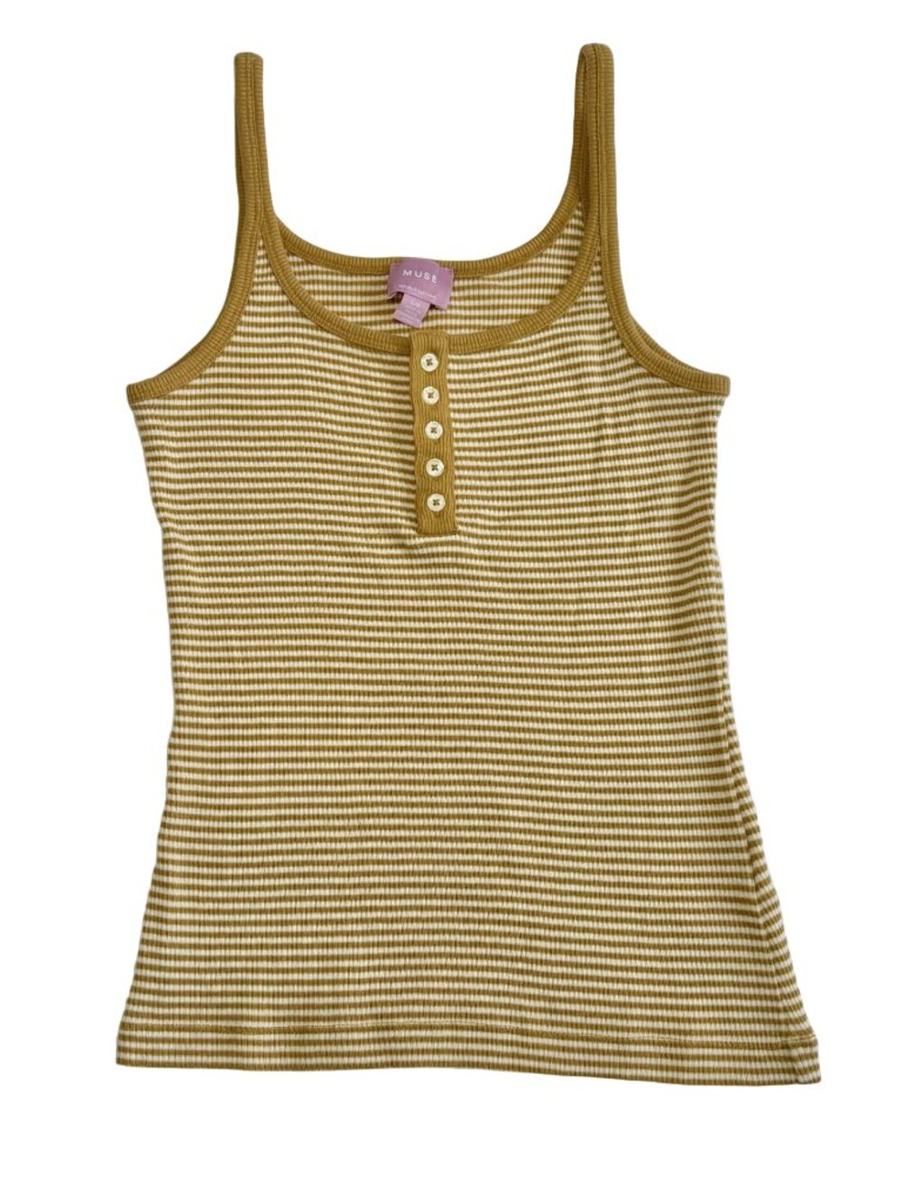 MUSE Republic Clothing Striped Henley Tank Top Cami Yellow Small Y2K Aesthetic
